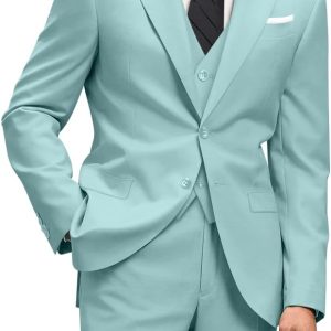 Men's Slim Fit 3 Piece Suit Two Button Business Wedding Dress Tux Suit Set Jacket Vest Pants with Tie