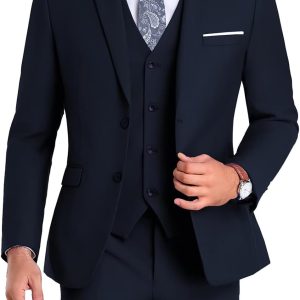 High-End Suits Men Suit 3 Pieces Slim Fit, 2 Button Wedding Suit Prom Suit for Men Business Suit Jacket Vest Pant and Tie