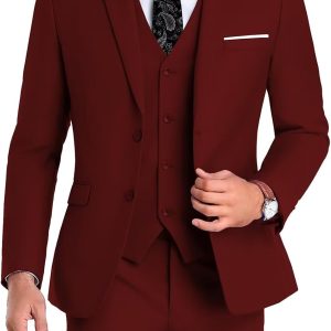 High-End Suits Men Suit Groomsmen Suit Orange Slim Fit 3 Pieces Suit for Men Notched Lapel Jacket Vest Pants