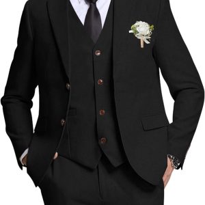High-End Suits Retro Linen Suit for Men Casual Wedding Suit for Men Slim Fit 3 Pieces Jacket Blazer Vest Pant Groom Tuxedo