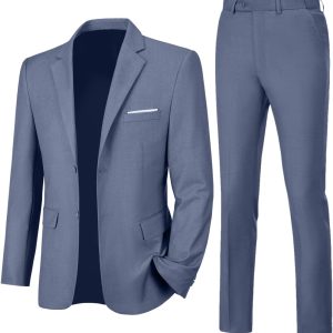 Mens Slim Fit 2 Piece Suit Two Button Notched Lapel Solid Suit Jacket Pants Set Tuxedo for Prom