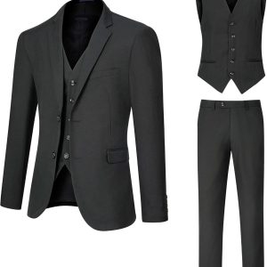 Men's Slim Fit 2 Button 3 Piece Suit Set, Solid Blazer Jacket with Multi-Functional Inner Pockets for Business/Party