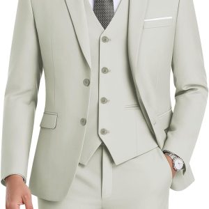 Men's 3-Piece Slim Fit Suit Set-2-Button Blazer,Vest & Pants-Formal Wedding,Prom,Party & Business Tuxedo