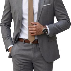 Men's 2 Piece Suit with Tie, One Button Slim Fit Solid Jacket and Pants Set, Suits for Men Prom Party Wedding & Business
