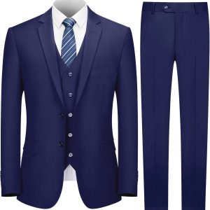 3 Piece Mens Suit Set, Slim Fit Suit for Men, Solid Jacket, Vest, Pants and Tie