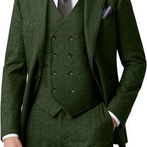 Vintage Tweed Herringbone Suits for Men 2 Button Slim Fit 3 Piece Formal Wool Suit Jacket Vest Pants Men Prom Dress Tuxedo