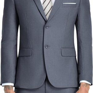 Men's 2 Piece Slim Fit Suit Set, Two Button Solid Jacket Pants with Tie Suits for Men