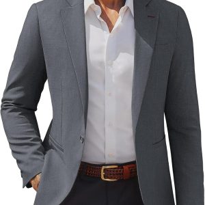 Men's Casual Blazer One Button Lightweight Sport Coats Solid Notched Lapel Suit Jackets
